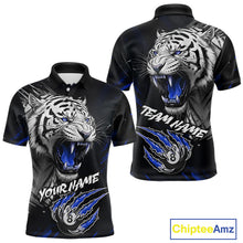 Load image into Gallery viewer, Personalized Tiger 8 Ball Pool Billiard Shirt For Men, Billiard Team Jersey Polo &amp; 1/4 Zip |Blue TDM5496