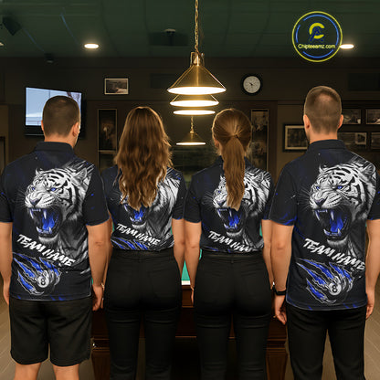 Personalized Tiger 8 Ball Pool Billiard Shirt For Women, Billiard Team Jersey Polo & 1/4 Zip |Blue TDM5496