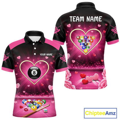 Black And Pink 8 Ball Pool Heart Billiard Shirt For Men Custom Valentine Billiard Gifts TDM5748