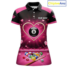 Load image into Gallery viewer, Black And Pink 8 Ball Pool Heart Billiard Shirt For Women Custom Valentine Billiard Gifts TDM5748