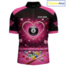 Load image into Gallery viewer, Black And Pink 8 Ball Pool Heart Billiard Shirt For Men Custom Valentine Billiard Gifts TDM5748
