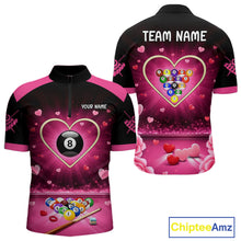 Load image into Gallery viewer, Black And Pink 8 Ball Pool Heart Billiard Shirt For Men Custom Valentine Billiard Gifts TDM5748