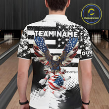 Load image into Gallery viewer, Custom Bowling Shirts For Men, Grunge Eagle American Flag Bowling Jersey Team Polo &amp; 1/4 Zip TDM6545