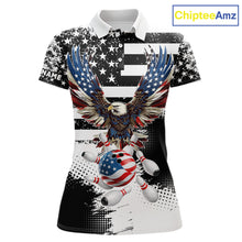Load image into Gallery viewer, Custom Bowling Shirts For Women, Grunge Eagle American Flag Bowling Jersey Team Polo &amp; 1/4 Zip TDM6545