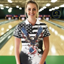 Load image into Gallery viewer, Custom Bowling Shirts For Women, Grunge Eagle American Flag Bowling Jersey Team Polo &amp; 1/4 Zip TDM6545