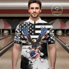 Load image into Gallery viewer, Custom Bowling Shirts For Men, Grunge Eagle American Flag Bowling Jersey Team Polo &amp; 1/4 Zip TDM6545