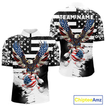 Load image into Gallery viewer, Custom Bowling Shirts For Men, Grunge Eagle American Flag Bowling Jersey Team Polo &amp; 1/4 Zip TDM6545