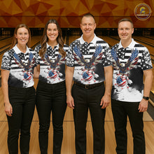 Load image into Gallery viewer, Custom Bowling Shirts For Men, Grunge Eagle American Flag Bowling Jersey Team Polo &amp; 1/4 Zip TDM6545