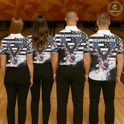 Custom Bowling Shirts For Men, Grunge Eagle American Flag Bowling Jersey Team Polo & 1/4 Zip TDM6545