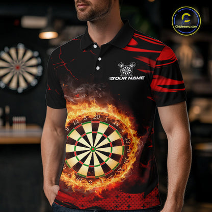 Red Flaming Dartboard Fire Darts Shirt For Men Custom Darts Jersey Team Polo & Quarter Zip TDM5501