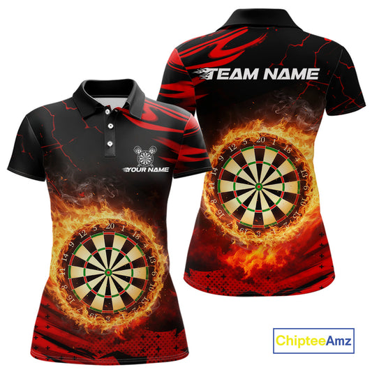 Red Flaming Dartboard Fire Darts Shirt For Women Custom Darts Jersey Team Polo & Quarter Zip TDM5501