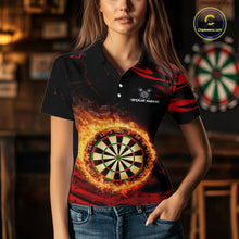 Load image into Gallery viewer, Red Flaming Dartboard Fire Darts Shirt For Women Custom Darts Jersey Team Polo &amp; Quarter Zip TDM5501