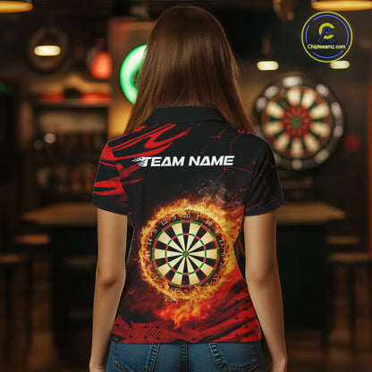 Red Flaming Dartboard Fire Darts Shirt For Women Custom Darts Jersey Team Polo & Quarter Zip TDM5501