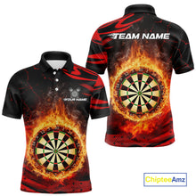 Load image into Gallery viewer, Red Flaming Dartboard Fire Darts Shirt For Men Custom Darts Jersey Team Polo &amp; Quarter Zip TDM5501
