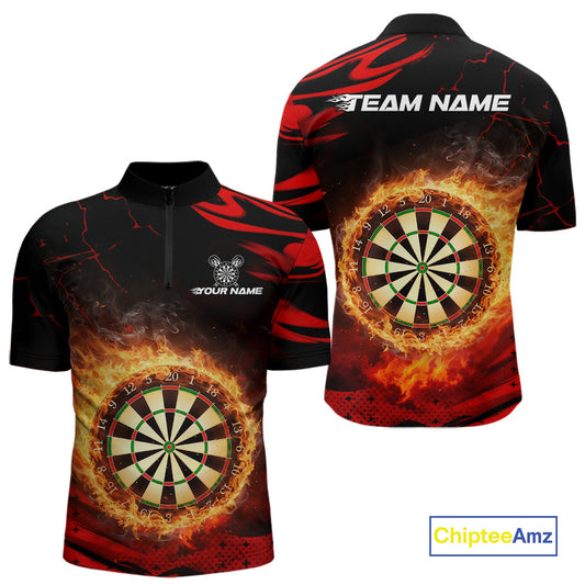 Red Flaming Dartboard Fire Darts Shirt For Men Custom Darts Jersey Team Polo & Quarter Zip TDM5501