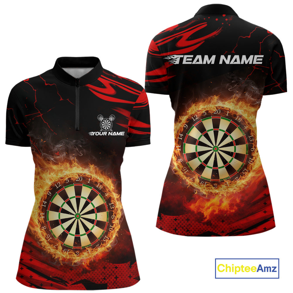 Red Flaming Dartboard Fire Darts Shirt For Women Custom Darts Jersey Team Polo & Quarter Zip TDM5501