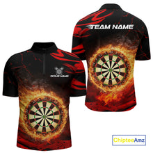 Load image into Gallery viewer, Red Flaming Dartboard Fire Darts Shirt For Men Custom Darts Jersey Team Polo &amp; Quarter Zip TDM5501