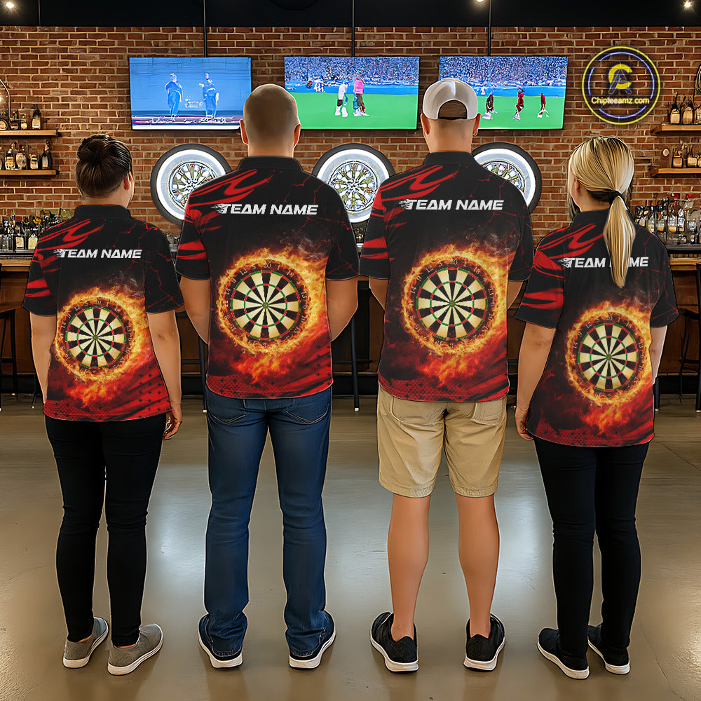 Red Flaming Dartboard Fire Darts Shirt For Men Custom Darts Jersey Team Polo & Quarter Zip TDM5501