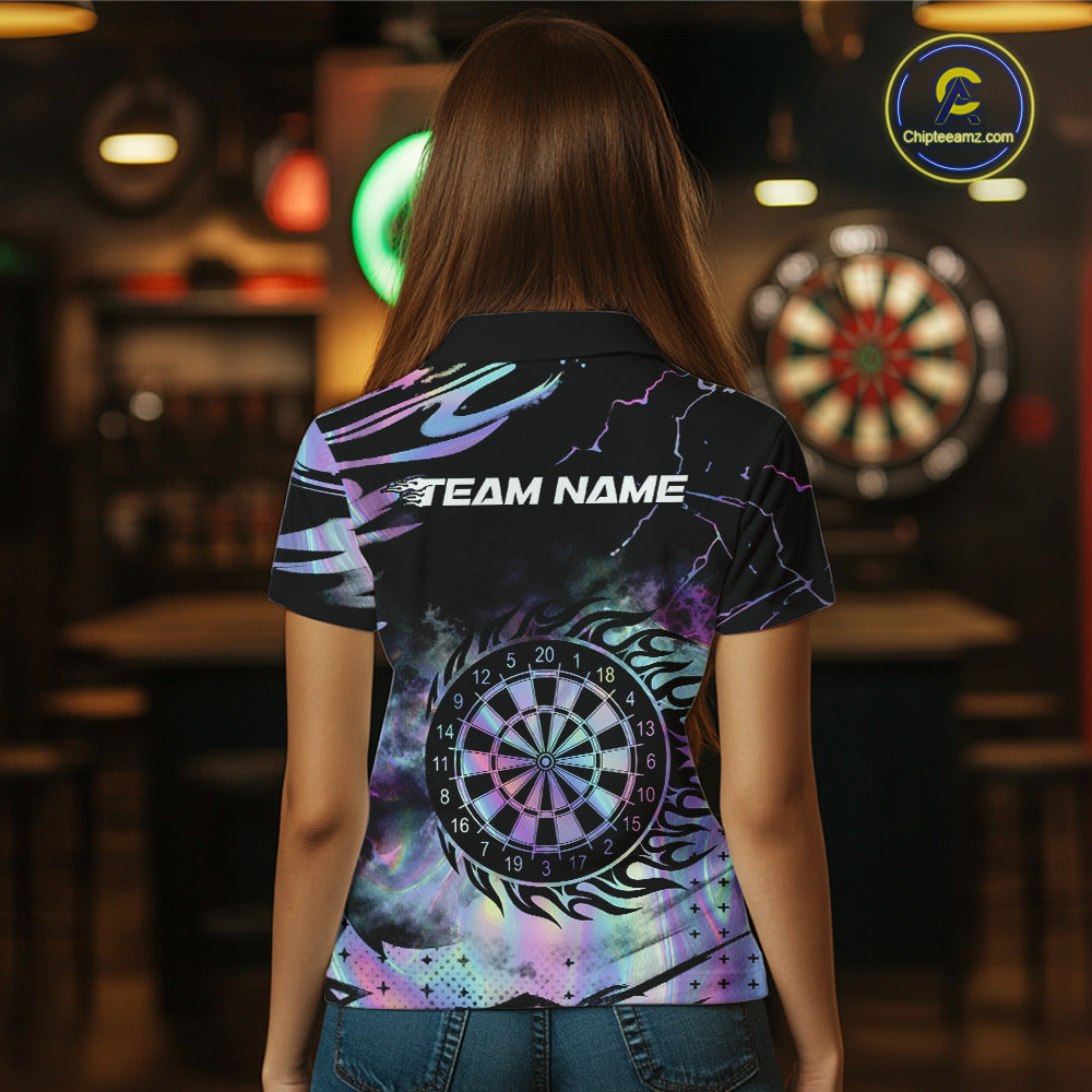 Holographic Flaming Dartboard Custom Darts Shirt For Women, Darts Jersey Team Polo & 1/4 Zip TDM5502