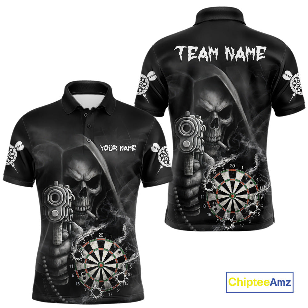 Funny Grim Reaper Smoke Darts Shirt For Men Custom Darts Jersey Team Polo & 1/4 Zip TDM5758
