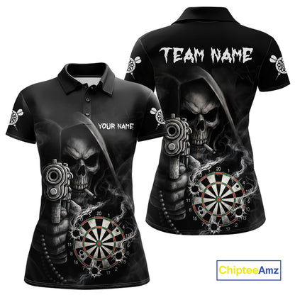 Funny Grim Reaper Smoke Darts Shirt For Women Custom Darts Jersey Team Polo & 1/4 Zip TDM5758