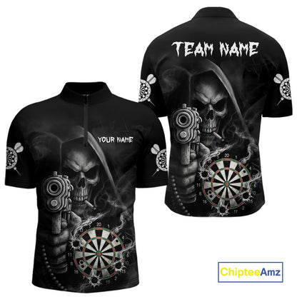 Funny Grim Reaper Smoke Darts Shirt For Men Custom Darts Jersey Team Polo & 1/4 Zip TDM5758