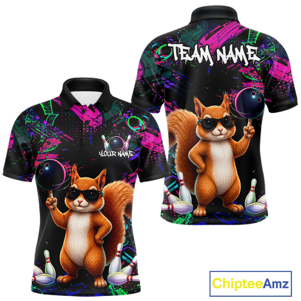 Personalized Funny Squirrel Graffiti Bowling Jersey For Men, Bowling Team Shirts Polo & 1/4 Zip TDM6555