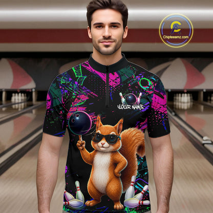 Personalized Funny Squirrel Graffiti Bowling Jersey For Men, Bowling Team Shirts Polo & 1/4 Zip TDM6555