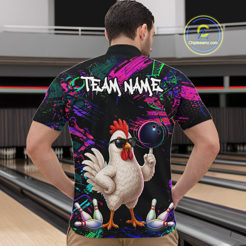 Personalized Funny Chicken Graffiti Bowling Jersey For Men, Bowling Team Shirts Polo & 1/4 Zip TDM6556