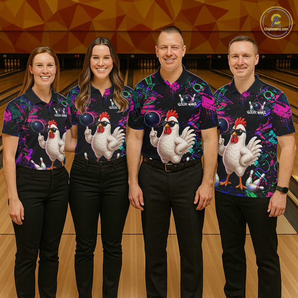 Personalized Funny Chicken Graffiti Bowling Jersey For Men, Bowling Team Shirts Polo & 1/4 Zip TDM6556
