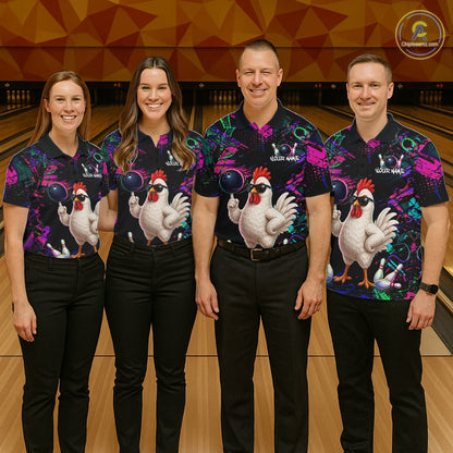 Personalized Funny Chicken Graffiti Bowling Jersey For Men, Bowling Team Shirts Polo & 1/4 Zip TDM6556