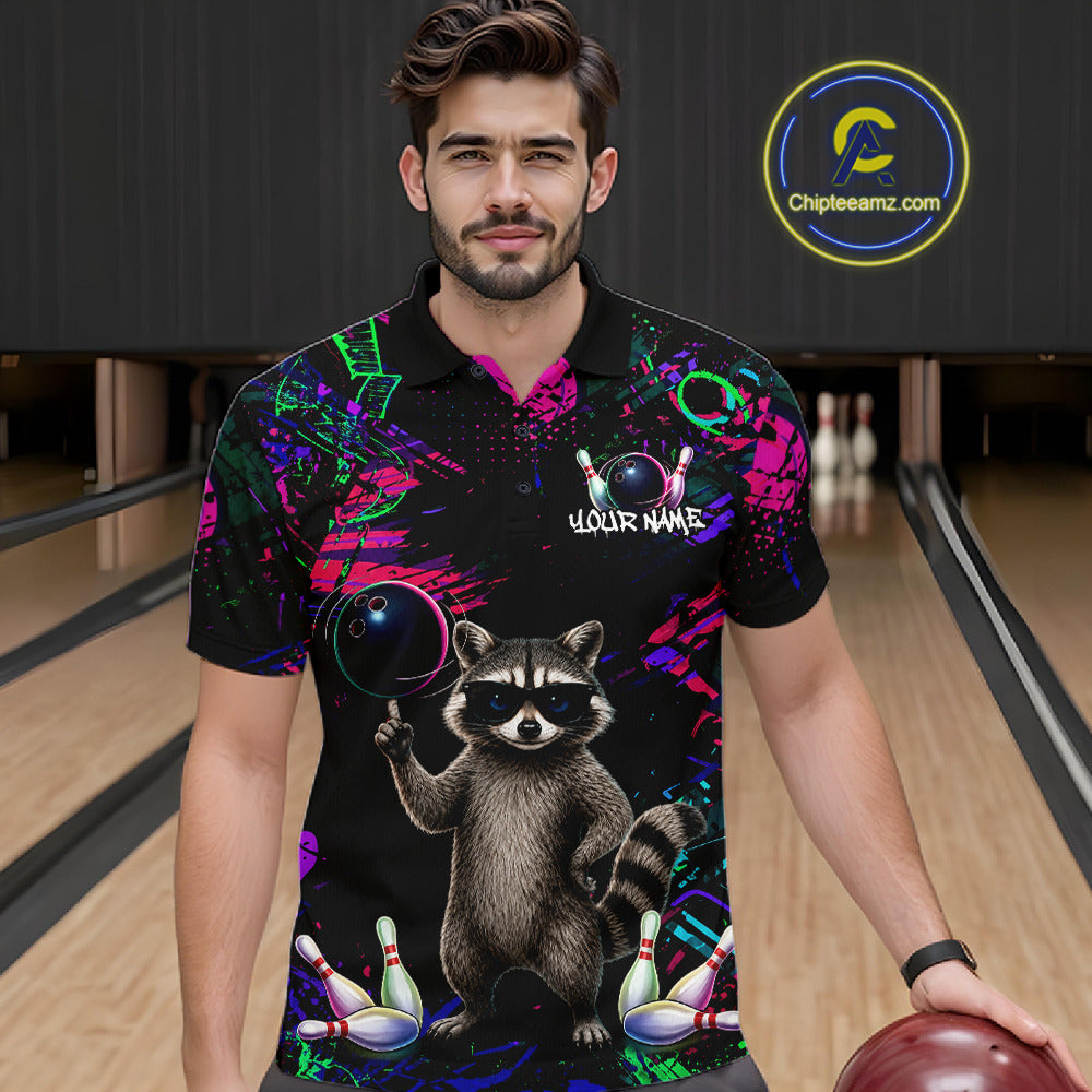 Personalized Funny Raccoon Graffiti Bowling Jersey For Men, Bowling Team Shirts Polo & 1/4 Zip TDM6557