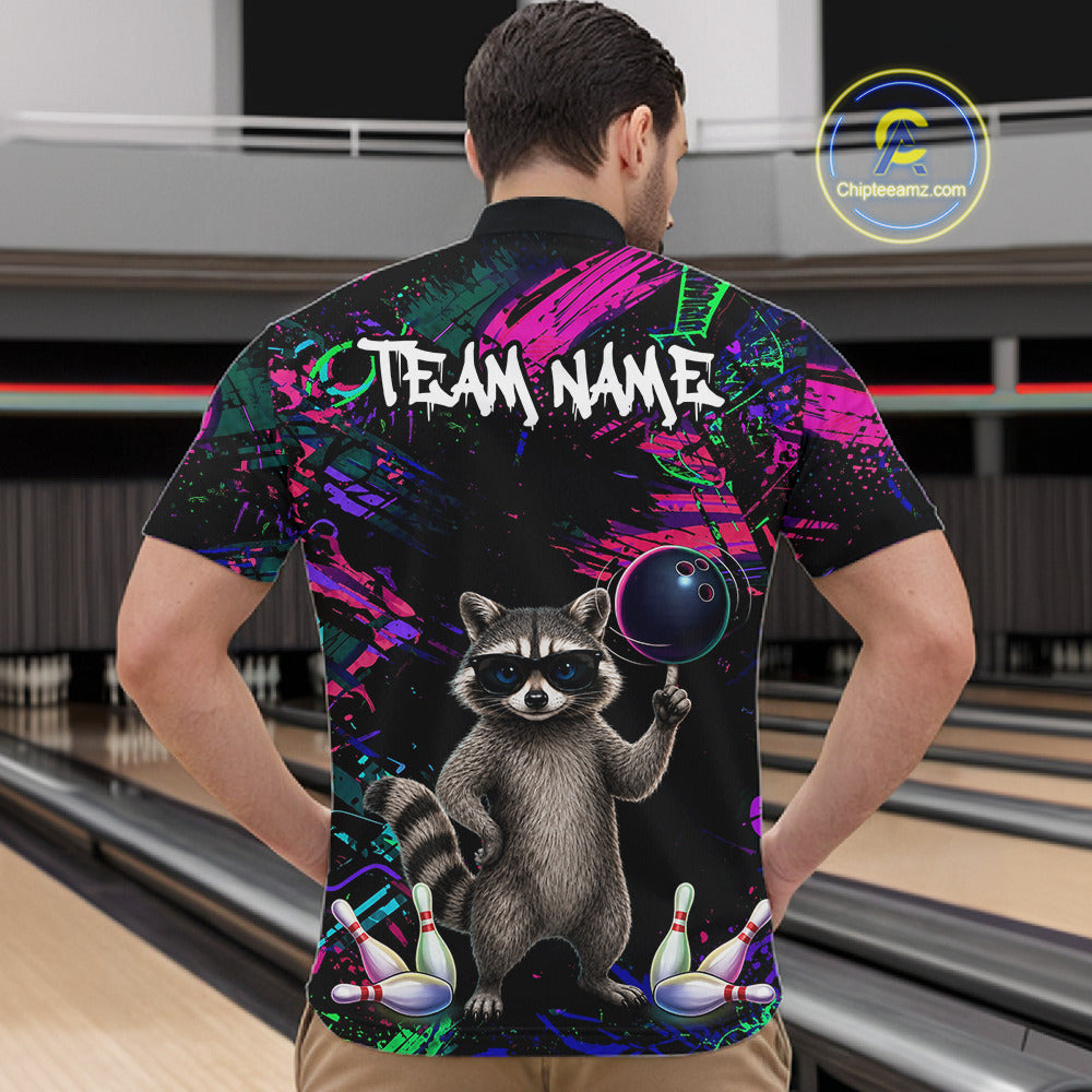 Personalized Funny Raccoon Graffiti Bowling Jersey For Men, Bowling Team Shirts Polo & 1/4 Zip TDM6557