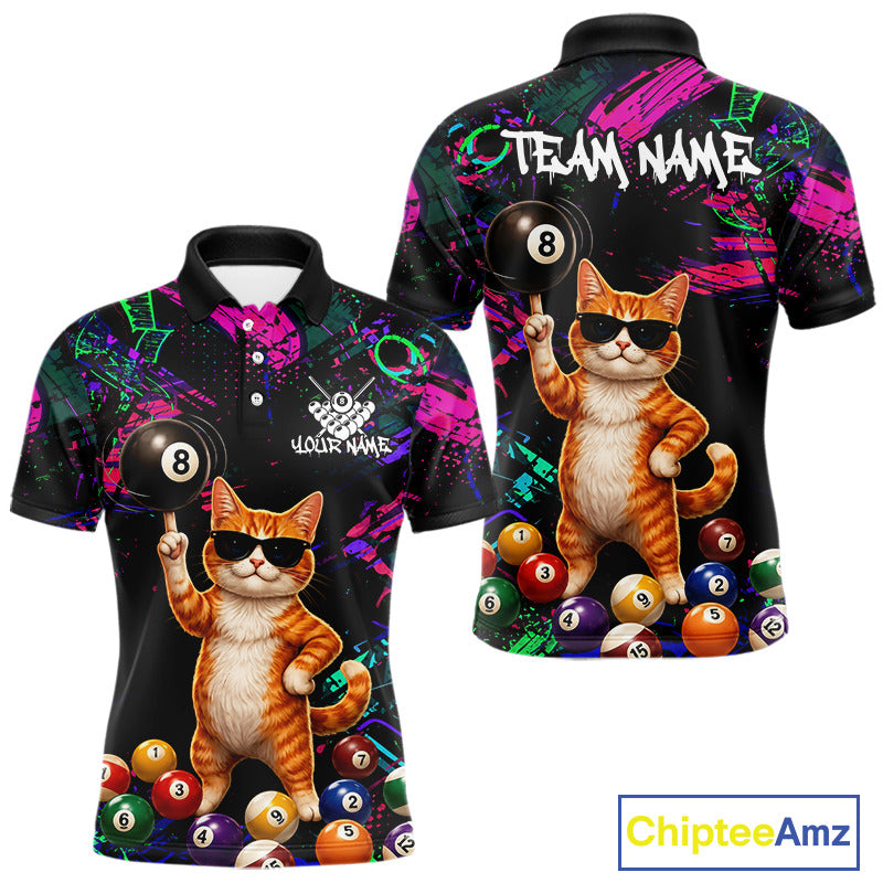 Custom Funny Cat Graffiti 8 Ball Pool Billiard Shirts For Men, Billiard Team Jersey Polo & 1/4 Zip TDM6558