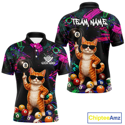 Custom Funny Cat Graffiti 8 Ball Pool Billiard Shirts For Men, Billiard Team Jersey Polo & 1/4 Zip TDM6558