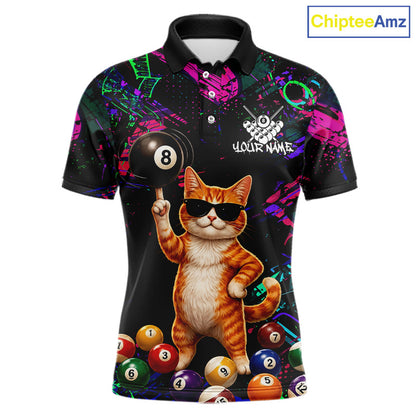 Custom Funny Cat Graffiti 8 Ball Pool Billiard Shirts For Men, Billiard Team Jersey Polo & 1/4 Zip TDM6558