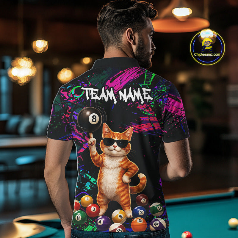 Custom Funny Cat Graffiti 8 Ball Pool Billiard Shirts For Men, Billiard Team Jersey Polo & 1/4 Zip TDM6558