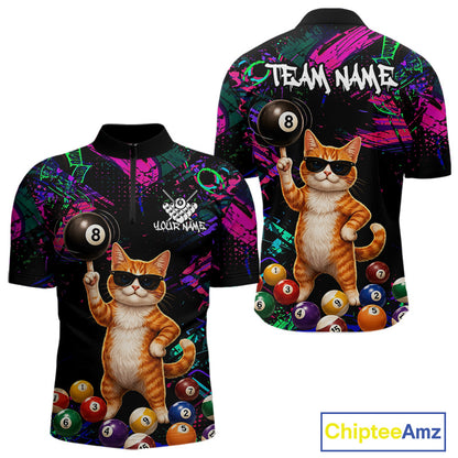 Custom Funny Cat Graffiti 8 Ball Pool Billiard Shirts For Men, Billiard Team Jersey Polo & 1/4 Zip TDM6558