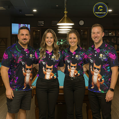 Funny Cat 8 Ball & 9 Ball Graffiti Billiard Shirts For Women Custom Pool Team Jersey Polo & 1/4 Zip TDM6559