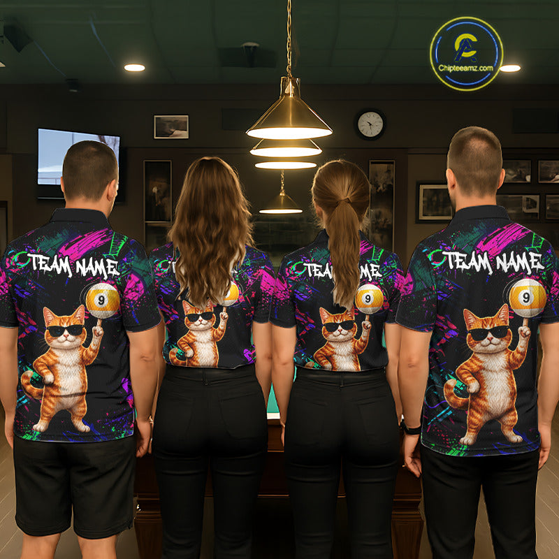 Funny Cat 8 Ball & 9 Ball Graffiti Billiard Shirts For Women Custom Pool Team Jersey Polo & 1/4 Zip TDM6559