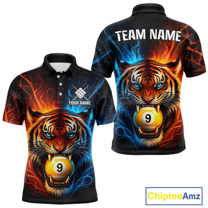 Blue And Orange 9 Ball Pool Tiger Fire Billiard Shirt For Men Custom Billiard Team Jersey Outfit TDM7950