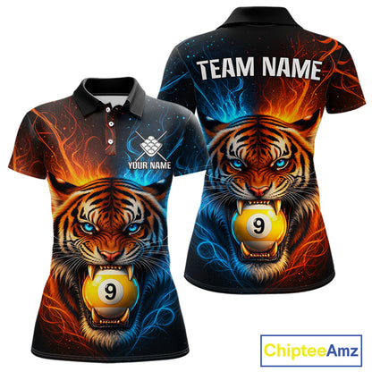 Blue And Orange 9 Ball Pool Tiger Fire Billiard Shirt For Women Custom Billiard Team Jersey Outfit TDM7950