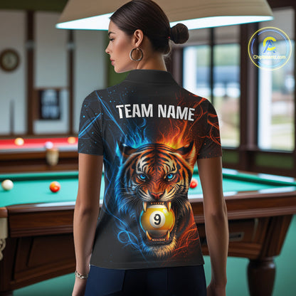 Blue And Orange 9 Ball Pool Tiger Fire Billiard Shirt For Women Custom Billiard Team Jersey Outfit TDM7950
