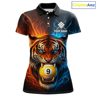 Blue And Orange 9 Ball Pool Tiger Fire Billiard Shirt For Women Custom Billiard Team Jersey Outfit TDM7950