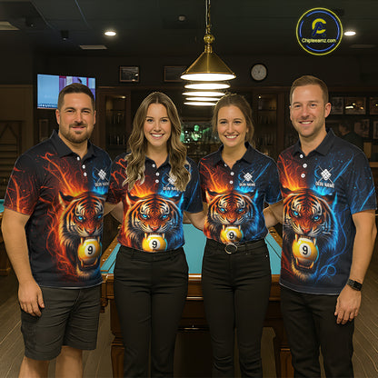 Blue And Orange 9 Ball Pool Tiger Fire Billiard Shirt For Men Custom Billiard Team Jersey Outfit TDM7950
