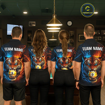 Blue And Orange 9 Ball Pool Tiger Fire Billiard Shirt For Men Custom Billiard Team Jersey Outfit TDM7950