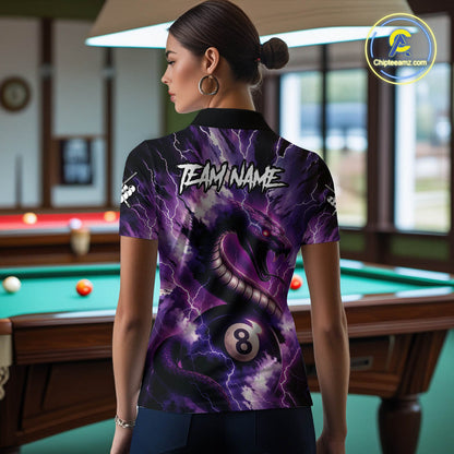 Purple Thunder Lightning Cobra Snake 8 Ball Billiard Shirt For Women Custom Pool Team League Jersey TDM4838