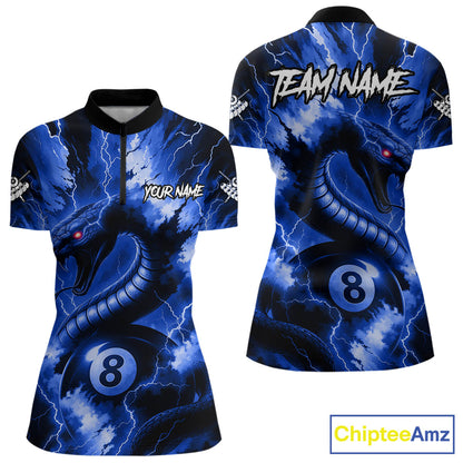 Blue 8 Ball Thunder Lightning Cobra Snake Billiard Shirt For Women Custom Billiard League Pool Jersey TDM4839
