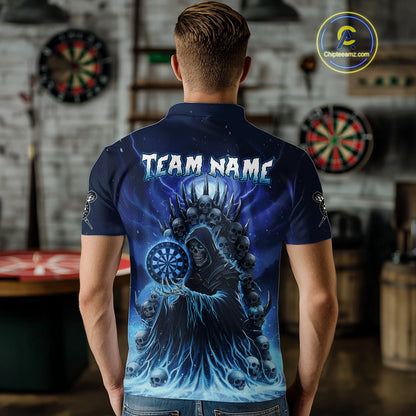 Personalized Blue Grim Reaper Darts Jersey For Men Custom Skull Dart Team Polo & Quarter Zip Shirt TDM5058