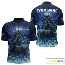 Load image into Gallery viewer, Personalized Blue Grim Reaper Darts Jersey For Men Custom Skull Dart Team Polo &amp; Quarter Zip Shirt TDM5058